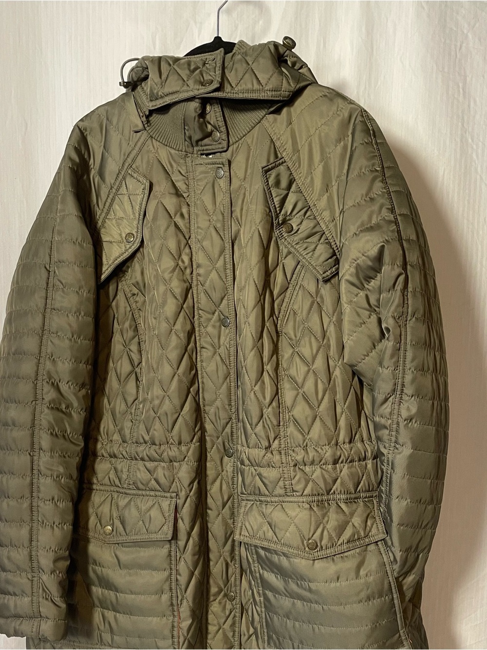 Vince Camuto Olive Green Quilted Military-Style Hooded Field Jacket